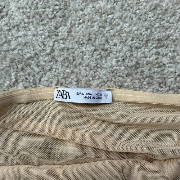 Zara Beige Tan Brown Beaded Floral Tube Top Blouse With Neck Scarf Large - Picture 3 of 4